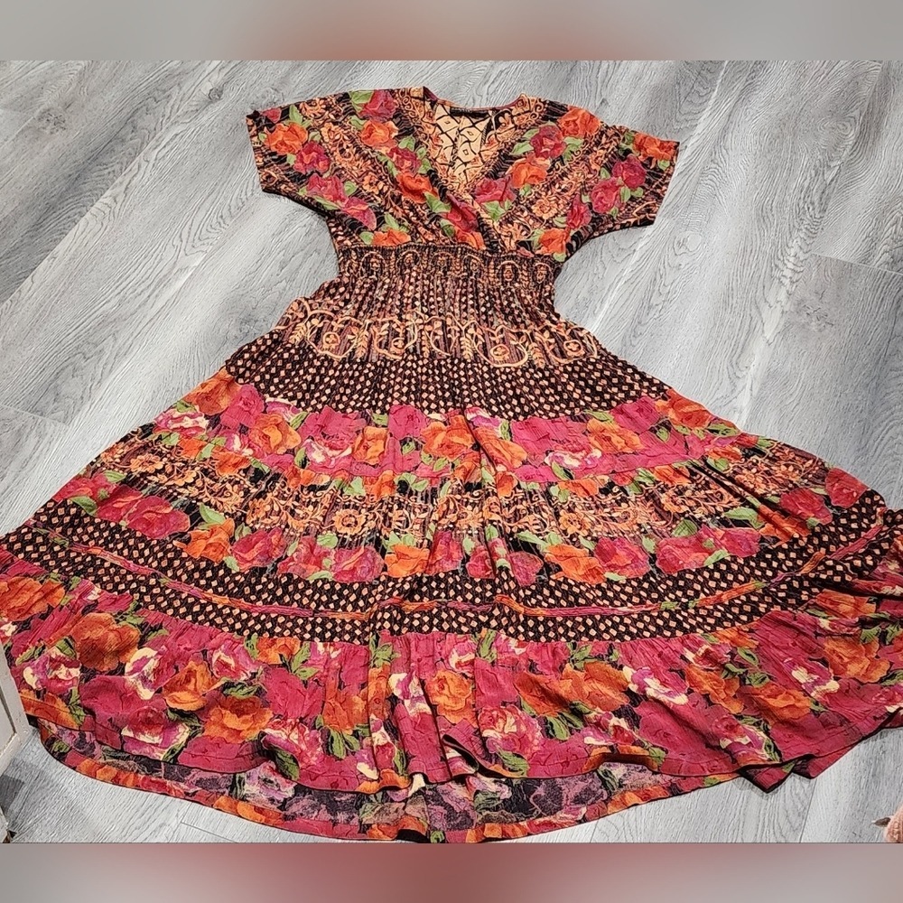 Vintage Carole Little Floral Boho Dress Size 6